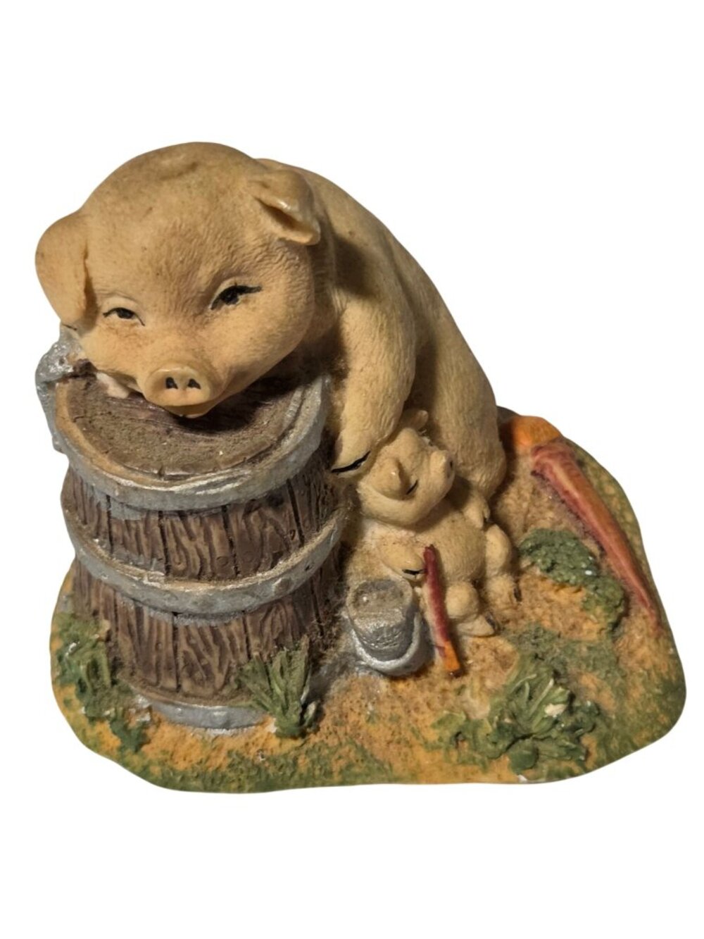 Pig Figurine Barrel Carrots Adorable Farm Animal Collectible Country Resin Decor